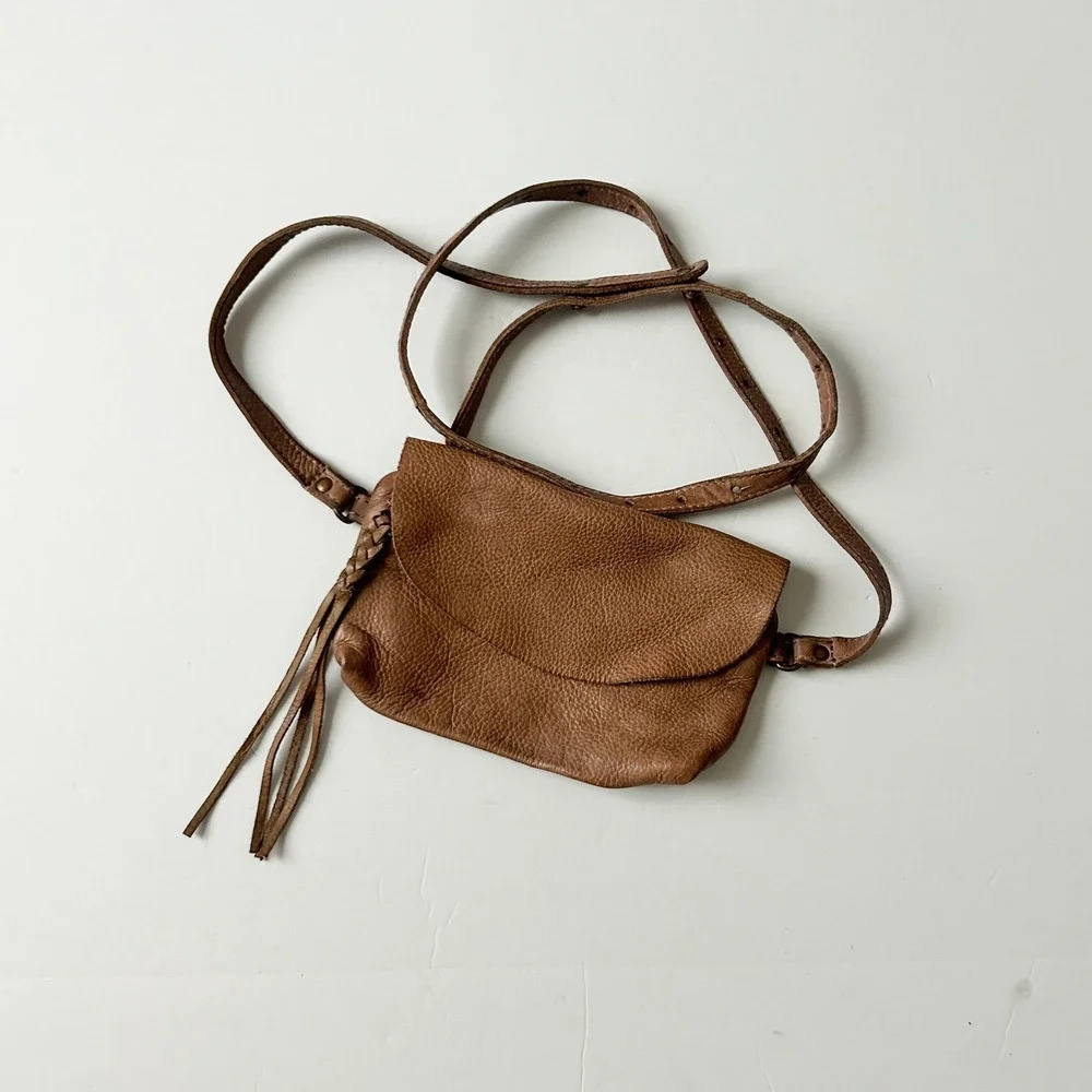 Free People We The Free Rider Crossbody Bag Brown Pebbled Leather Tassel Boho